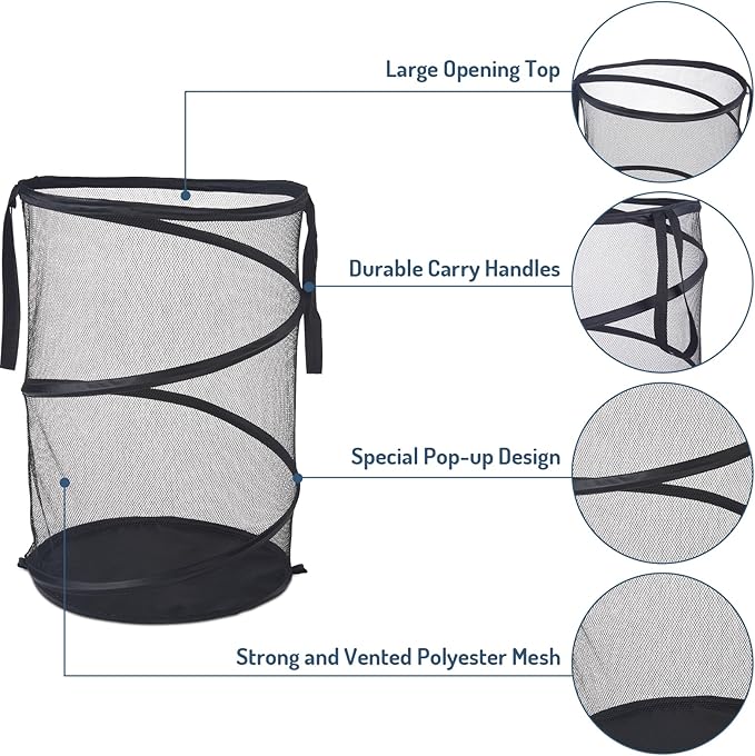 Seiritex 2Pcs Mesh Popup Laundry Hamper 115L Extra Large Collapsible Laundry