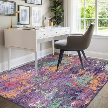 RELEANY Washable Area Rugs 8'x10' Non-Slip Modern Abstract Soft for Living Room Entryway Bedroom Kitchen, Print Pattern, Purple Orange Blue Green Rust Red Colorful
