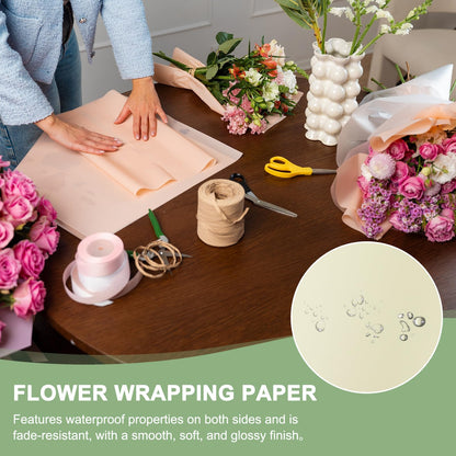 PATIKIL Flower Gift Wrapping Paper, 20 Sheets Double Sided Golden Waterproof Bouquet Paper Wrap Florist Supplies Packaging Floral Papers for Wedding DIY Craft Valentine, Beige/Gold