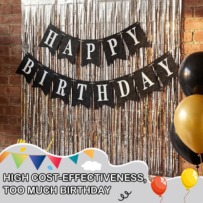 Mooliwe 173 Pcs DIY Custom Banner Kit with 2 Foil Curtain Make Your Own Customizable Letter Banner Sign Decor 20 Paper Pennant 148 Letters Number 1 Rope 2 Threading Device(Classic Style,Black)