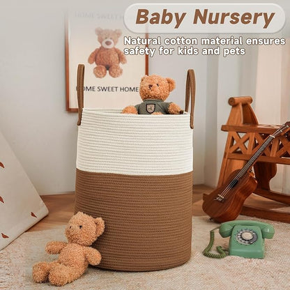 Large Woven Laundry Basket Hamper, 100L Cotton Rope Storage Bin
