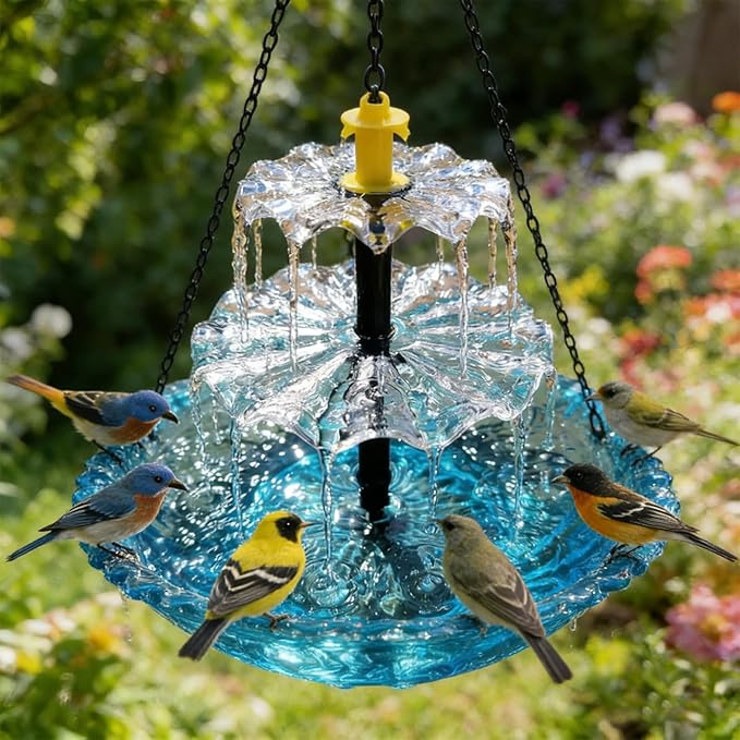Solar Hanging Bird Bath Fountain, 2026 New 3 Layers Solar Powered Bird Bath Fountain, Outdoor Humming Birds Cascade Baths Fountains, Garden Patio Yard Backyard Lawn Decor (Blue)
