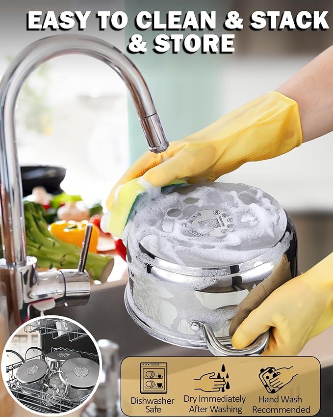 Cook N Home Basics 8 Quart Stainless Steel Stock Pot with Lid, Cooking Pot for Pasta, Soup, Sturdy Handle, Stockpot with Even Heating, Oven & Dishwasher Safe, Cookware for Canning, Boiling