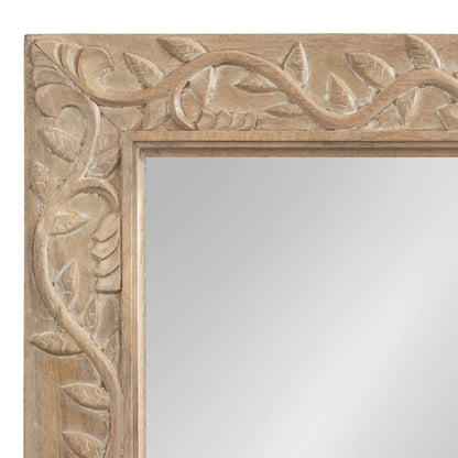 Kate and Laurel Natesa Boho Rectangle Carved Wood Mirror, 24 x 32, Natural Brown, Coastal Light Wooden Rectangular Mirror with Carved Detailing for Use as Bathroom Mirror for Vanity