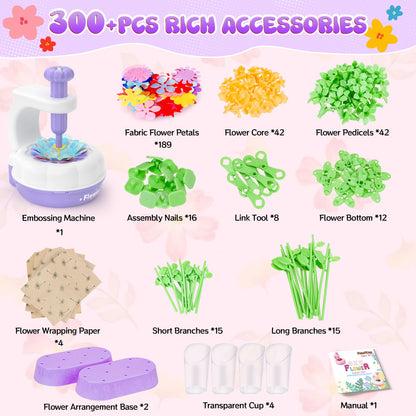 GirlsHome 300+PCS Fabric Flower Bouquets Toys, DIY Flower Making Kit for Kids, Reusable Arts and Crafts for Kids, 2 Gameplays STEM Educational Preschool Toy, Birthday Gifts for 3 4 5 6 7 8+ Years Old