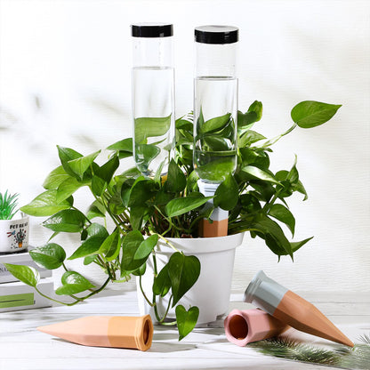 DoubleFill 8 Pcs Terracotta Plant Watering Spikes Self Watering Planter Insert Automatic Plants Waterer Devices 8 Colors Slow Release Stakes for Indoor Outdoor Vacation