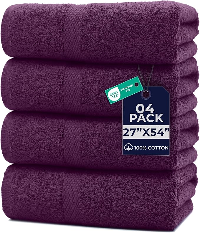 DAN RIVER Bath Towels Set of 4, 27 x 54 Inches, 100% Cotton, Larger & Lighter