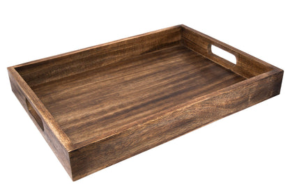 GoCraft Handmade Classic Wooden Tray – Large 16.5" Mango Wood Serving Tray with Handles – Elegant Kitchen & Dining Accessory – Ideal for Breakfast in Bed, Coffee, Tea