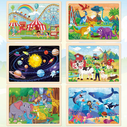 LACCHOUFEE 6 Pack Wooden Vehicle Puzzles for Kids Age 3 4 5 Year Old, 60 Pcs Montessori Toddler Animals Jigsaw Puzzles for Girl boy Activities Preschool Learning Birthday Gift Travel Autistic Toy