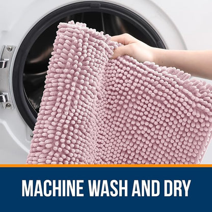 OLANLY Bathroom Rugs 30x18, Extra Soft Absorbent Chenille Bath Rugs, Rubber Backing Quick Dry, Machine Washable Bath Mats for Bathroom Floor, Tub and Shower, Home Decor Accessories, Dusty Rose