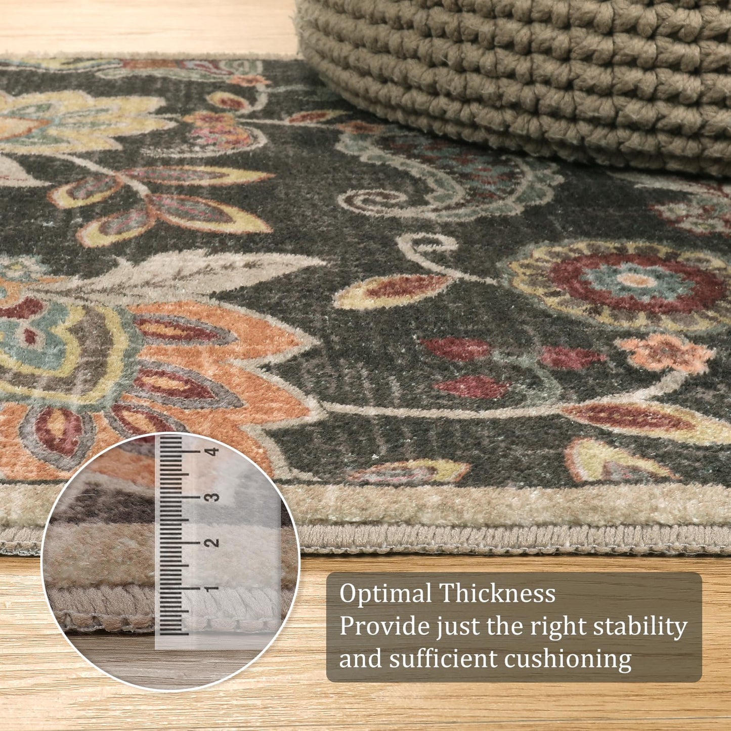 Morebes Floral Washable Hallway Rug 2x8, Brown Rugs for Entryway Non Slip,Long Bath Mat Distressed Paisley Kitchen Runner Rug Indoor Floor Carpet for Entry Laundry Foyer Nursery Rv