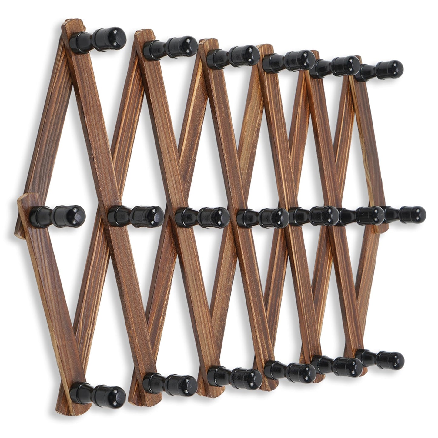 WGFKVAS Expandable Coat Rack, Accordion Wall Hangers, 19 Hooks Wooden Hat Rack Wall Mounted, Hat Hooks for Keys, Coffee Mug, Coats