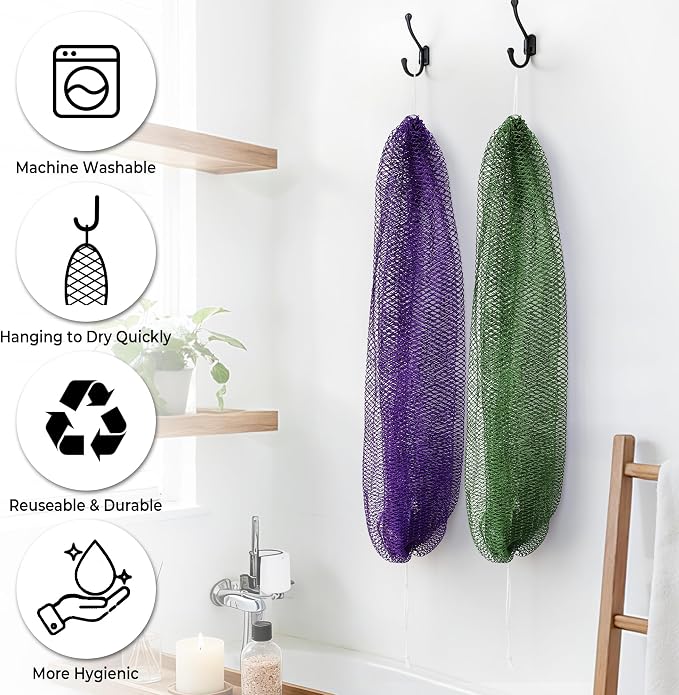 African Net Sponge Authentic - 2 Pieces Exfoliating Body Scrubber Bath Sponge - Loofah Washcloth Back Scrub for Shower Body Exfoliator - Face & Skin Care Bathroom Essentials for Women