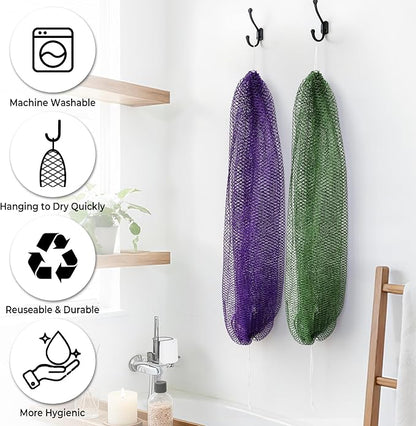 Real African Net Sponge - 2 Pieces Authentic African Wash Cloths for Showering - Exfoliating Body Sponges for Bathing Yellow & Forest - Back Scrub Exfoliator Scrubber for Body Bath Accessories