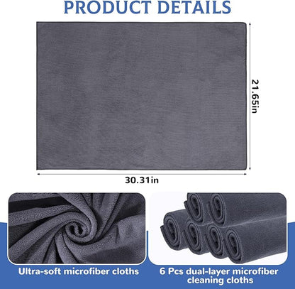 6 Pcs Extra Large Microfiber Cleaning Cloth Reusable Microfiber Towels Thick