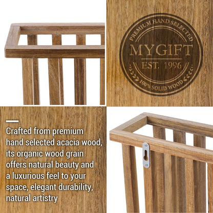 MyGift 11 Inch Premium Acacia Wood Wall Mounted Magazine Rack and File Folder Holder, Mid Century Modern Home Office Hanging Storage for Oversized Magazines