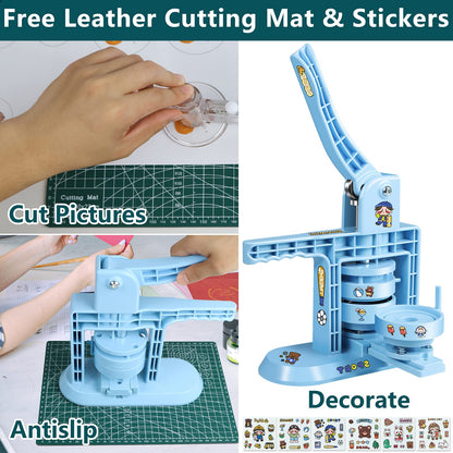MK.Bear Button Maker Machine Multiple Sizes 1+1.25+2.25inch(4th Gen), DIY Button Pin Maker Machine Kit, Badge Press Machine with 300PCS 25+32+58mm Button Making Supplies& Cutting Mat&Circle Cutter
