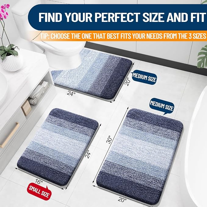 OLANLY Large Bathroom Rugs Mat 40x24, Extra Soft Absorbent Microfiber Bath Rugs, Rubber Backing, Quick Dry, Washable Bath Mats for Bathroom Floor, Tub and Shower, Home Decor Accessories, Navy Blue