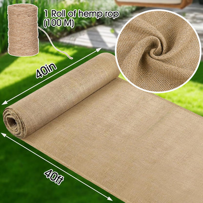 Himake 40" x 40 feet Burlap Fabric Roll, Burlap Tree Wrap, Natural Jute Garden Fabric for Outdoor Plant Cover, Weed Barrier Cloth, Landscaping, DIY Crafts, Gardening & Rustic Christmas Party Decor