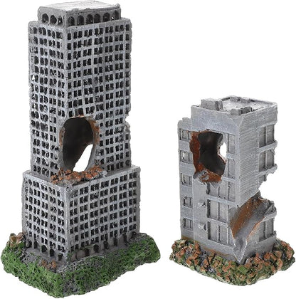 2pcs Aquarium Castle Decorations: Resin Urban Ruins - Fish Tank Rock Hideout - Antique City Building Ornament for Aquarium Backgrounds Fish Hideouts