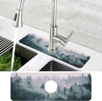 Foggy Forest Dish Drying Mat for Kitchen Sink Splash Guard Behind Faucet Sink