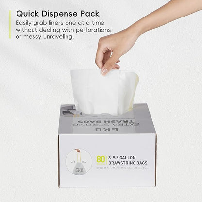 EKO Easy-Dispense Roll 80 Count Extra-Strong Drawstring Tall Kitchen Trash Bag