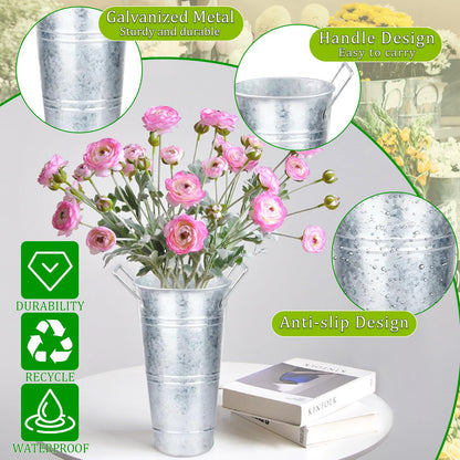 8Set Galvanized 10 Inch Metal Vases for Flowers, Rustic Flower Bucket Vases with Small Chalkboard Label, Metal Vase with Handle Flower Bar Supplies for Home Garden Wedding Cut Flowers Sparkler Holder