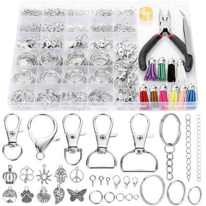 Funtopia 740PCS Keychain Making Kit, Key Chain Supplies Including Keychain Clip, Key Rings, Lobster Claw Clasps, Jump Rings, Pliers, Tassels for Key Chain Making, Purse Making, Lanyard Making