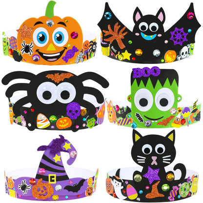 Winlyn 24 Sets Halloween Headbands Craft Kits DIY Crown Art Sets Spider Bat Jack-o'-Lantern Witch Hat with Halloween Foam Stickers Crafts for Kids Classroom Activities Party Favors Trick-or-Treat