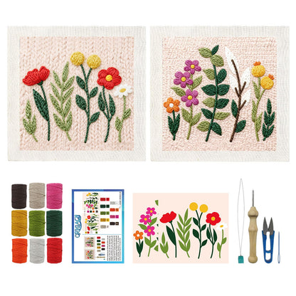 ORIGACH 2 Set Embroidery Punch Needle Kit with Frame, Wildflower Needle Punching Kit with Patterns, Threads, Tools & Instructions for Beginners & Adults, DIY Wall Hanging Decor