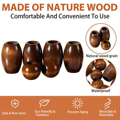 WILLBOND 130 Pieces Macrame Wooden Beads 10mm Hole Loose Beads with Hole for Macrame Making Kits Supplies Jewelry Bracelet Making Hair DIY Craft Handmade Decor(Brown, Classic)