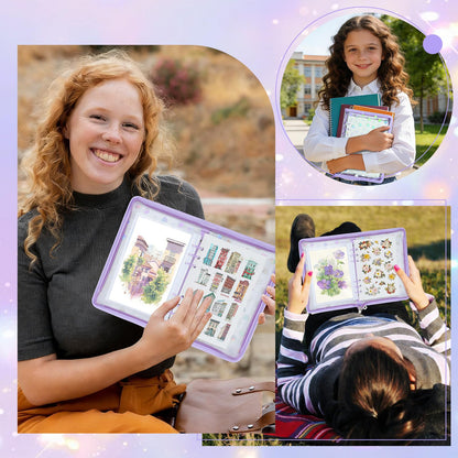 Sticker Storage Organizer Binder A5 Sticker Zipper Photocard Binder Holder Collecting Book Organizing Trading Card Album Holder with Blank Reusable Release Paper Purple(Heart)