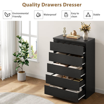 Jocoevol Black 5 Drawer Dresser for Bedroom, 15" D x 23.7" W x 40.4" H in Simply Chest of Drawers, Wood Storage Dresser with Drawers for Living Room Hallway Entryway, Black