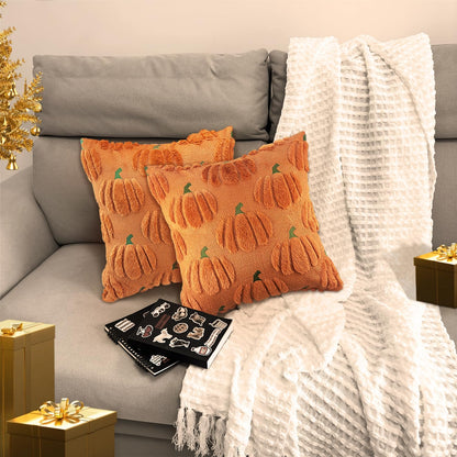 Bunliuys Fall Pumpkin Decorative Throw Pillow Covers 24x24 Set of 2 Pillow Covers, Faux Fur Square Pillow Cover Fluffy Plush Accent Throw Pillow Case, Throw Pillow Cover Cushion Cover for Autumn