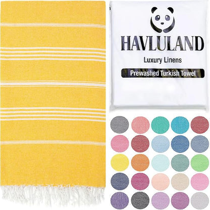 HAVLULAND Turkish Beach Towels, Oversized 40"x72" Turkish Bath Towel, Highly Absorbent Quick Dry Sand Free Beach Towels for Beach Pool Spa Gym Yoga Travel Camping Picnic Blanket - Yellow