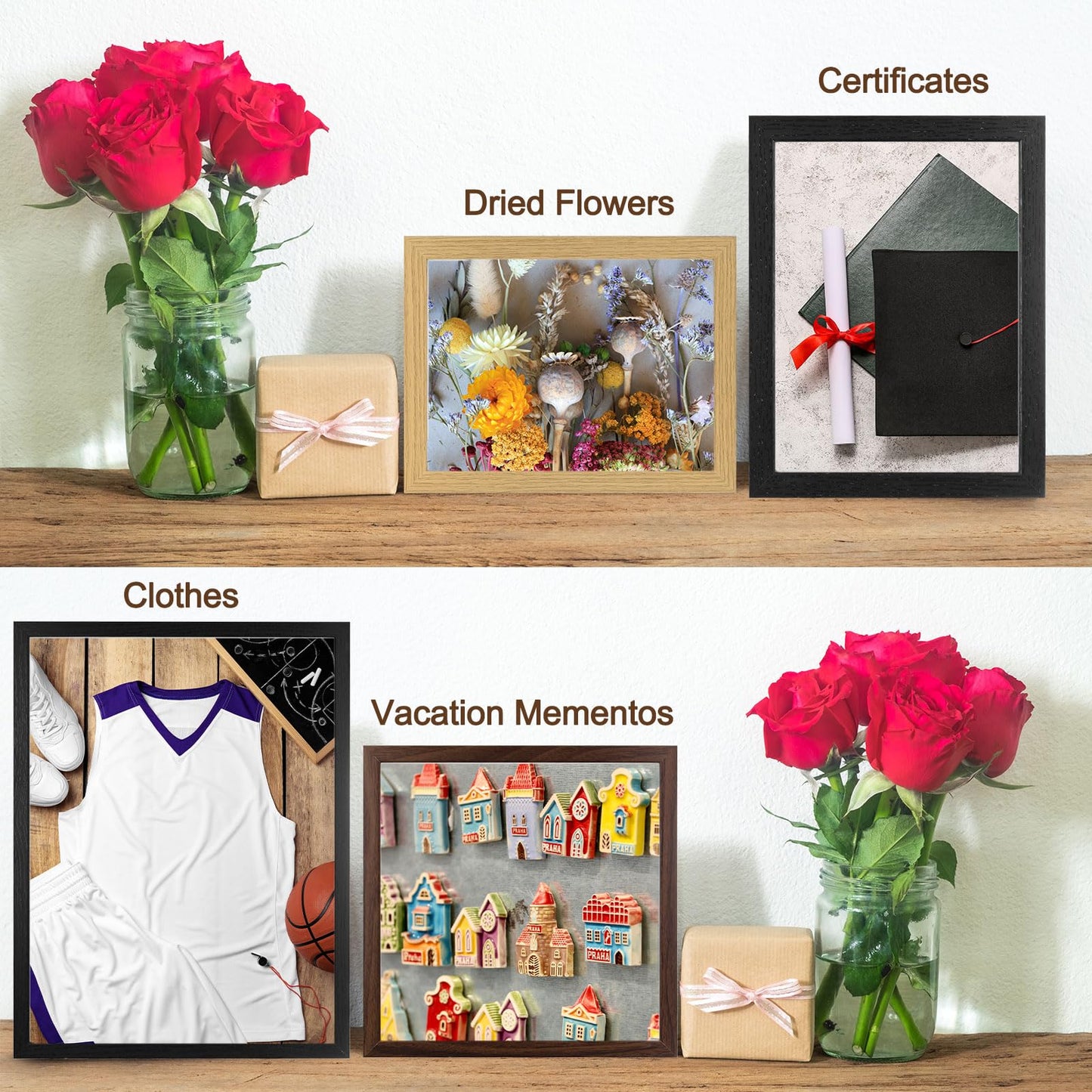M METERXITY Shadow Box Frame (13 x 13 Inch, Natural) - Wooden Dried Flower Photo Frame, Memory Box Display Case with Felt Back, Apply to Flower/Tickets/Photos/Memorabilia DIY