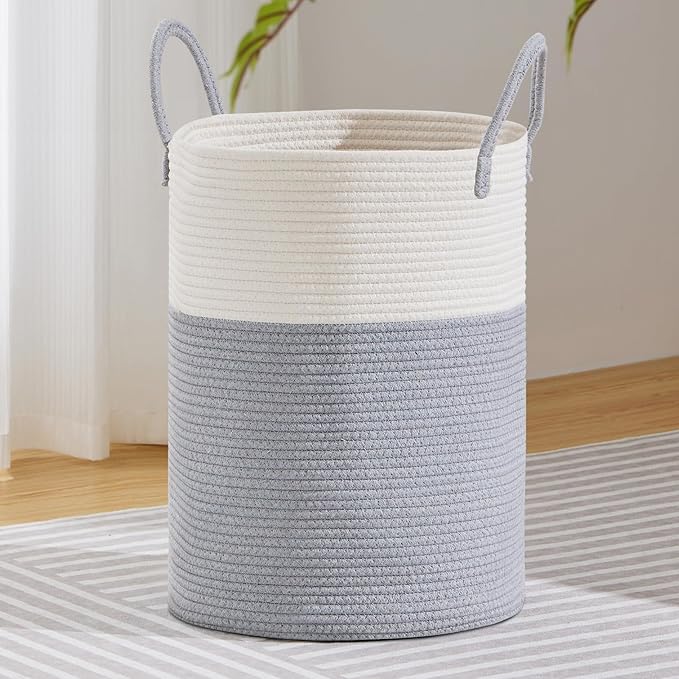 VIPOSCO Large Laundry Hamper, Tall Woven Rope Storage Basket