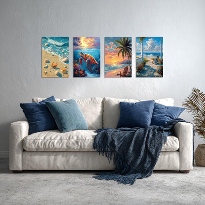 TBAIRO 4 Pack Framed Paint by Numbers Kit for Adults Beginner Beach DIY Painting Kits for Adults Sea Turtle Easy Adult Paint by Number Kits on Canvas for Wall Art Decor 8x12 Inch