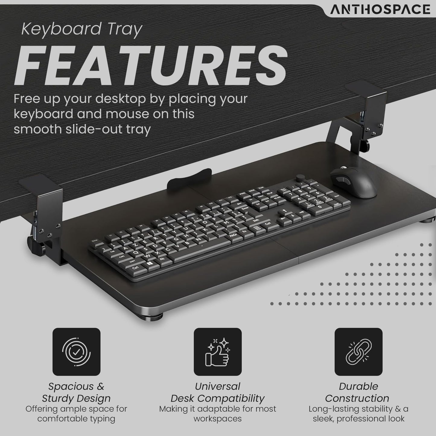 Under Desk Keyboard Tray Slide Out, 25 x 9.8 Inch Clamp-On Pull Out Drawer with Mouse Space, Ergonomic Keyboard Holder for Comfortable Typing at Home and Office