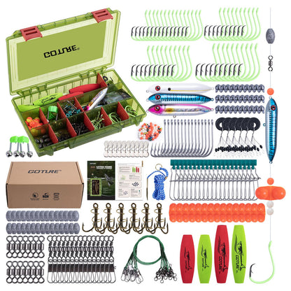 Goture Catfish Rig Making Kit,300pcs Catfishing Tackle with Luminous Fishing Hook Swivel Sinker Weights Rattle Float Bobber Stoppers,Catfish Rigs Accessories with 3600 Tackle Box,Gifts for Men