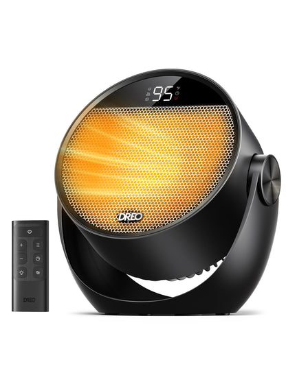 DREO Space Heater 1500W, 60° Adjustable Tilt, 10.5ft/s Portable Electric Heaters for Indoor Use with Thermostat, 8 Safety Protections, 3 Modes, Remote, Quiet Desk Heater for Bedroom, Office, Black