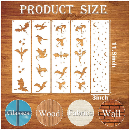 Border Stencils for Painting Moon Star Dragon Book Edge Background Template Paint Stencils for Painting on Wood Burning Art Craft Canvas Furniture Wall(book16)