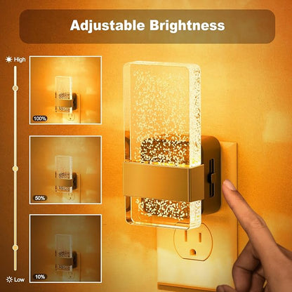 JandCase Night Lights Plug into Wall, Dusk to Dawn Sensor, 2000K Amber Warm White LED, Acrylic Bubble Design, 0-100lm Adjustable Brightness, 2-Pack for Bedroom, Bathroom, Living Room, Hallway