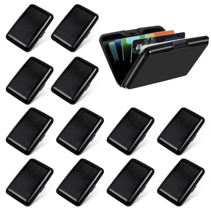 Douaowoc 12 Pcs Black Aluminum Wallet Credit Cards Holder Bulk Blocking Credit Cards Holder Mini Slim Aluminum Wallet Metal Business Card Case Credits Wallets Protector ID Hard Case