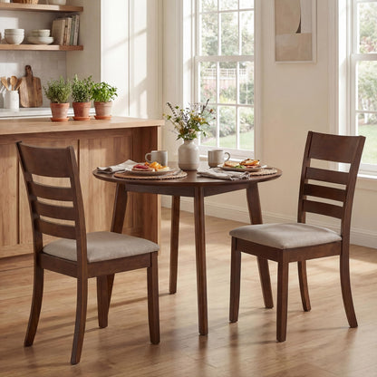 COSTWAY Wooden Dining Chairs Set of 2, Solid Rubberwood Frame Kitchen Side Chairs w/Upholstered Padded Seat & High Slat Back, Mid-Century Modern Dining Chair for Dining Room Kitchen (Light Brown)