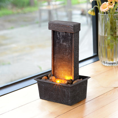 Straight Panel Tabletop Water Fountain LED-Lit – Indoor/Outdoor Decorative Waterfall Feature with Soothing Lights & Flowing Water for Home, Office, or Garden Décor