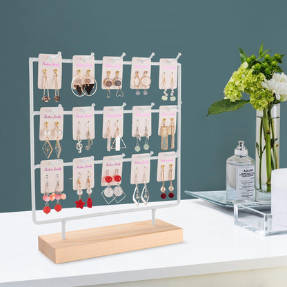 shidaishiye Earring Display Stand for Selling, Wood Earring Rack Tower Display Holder Stand (3 Tier,15 Hooks, White)