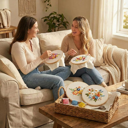Gmakto Embroidery Kits for Beginners,3 Sets Beginner Embroidery Kit for Adults,Including 3Pcs Embroidery Cloths with Floral Pattern, 1 Pcs Plastic Embroidery Hoops, 3Pcs User Manual(Flower)