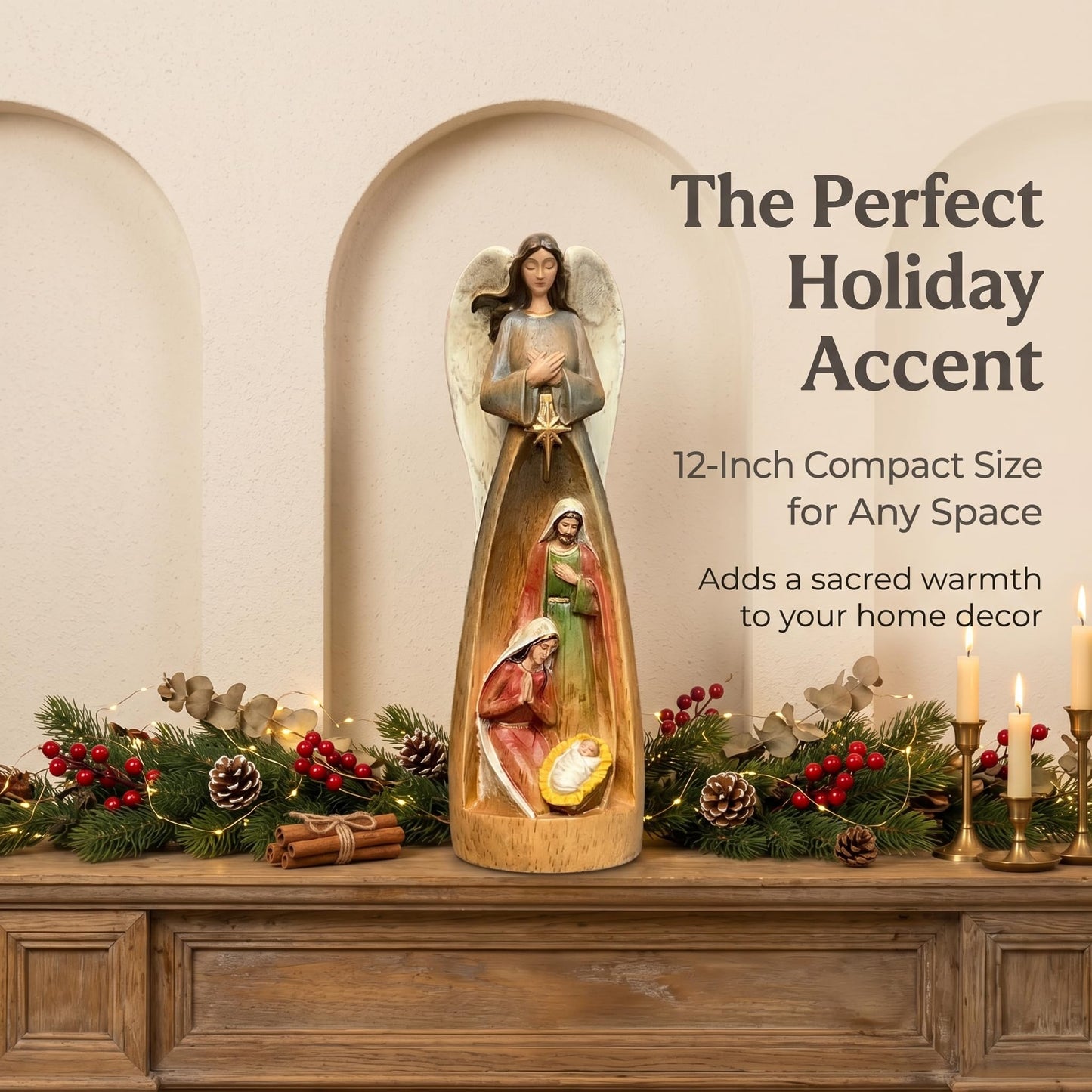XXLTY Hand-Painted Wooden Carved Angel Nativity Scene Figurine Christmas Religious Decor Ornament for Home Table Display Holiday Decoration