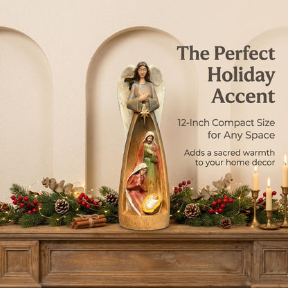 XXLTY Hand-Painted Wooden Carved Angel Nativity Scene Figurine Christmas Religious Decor Ornament for Home Table Display Holiday Decoration